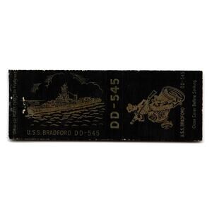 U.S.S. Bradford DD-545 US Navy Ship Military War Boat Matchbook Cover 1940s